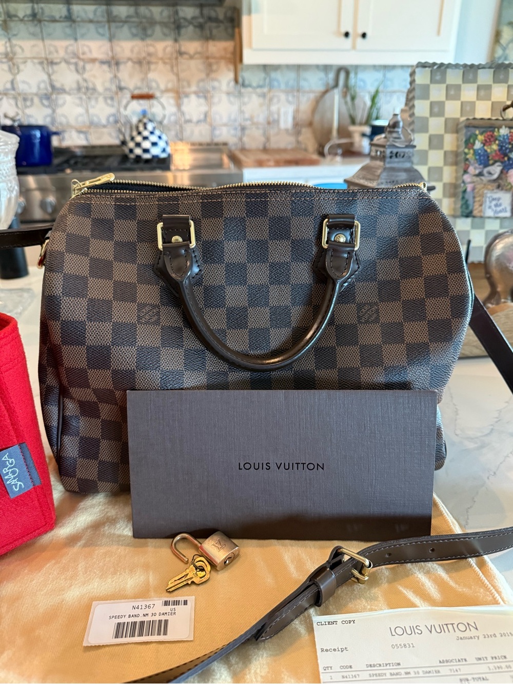 Authentic Louis Vuitton Speedy Bandoulière 30 in Damier Ebene (N41367)